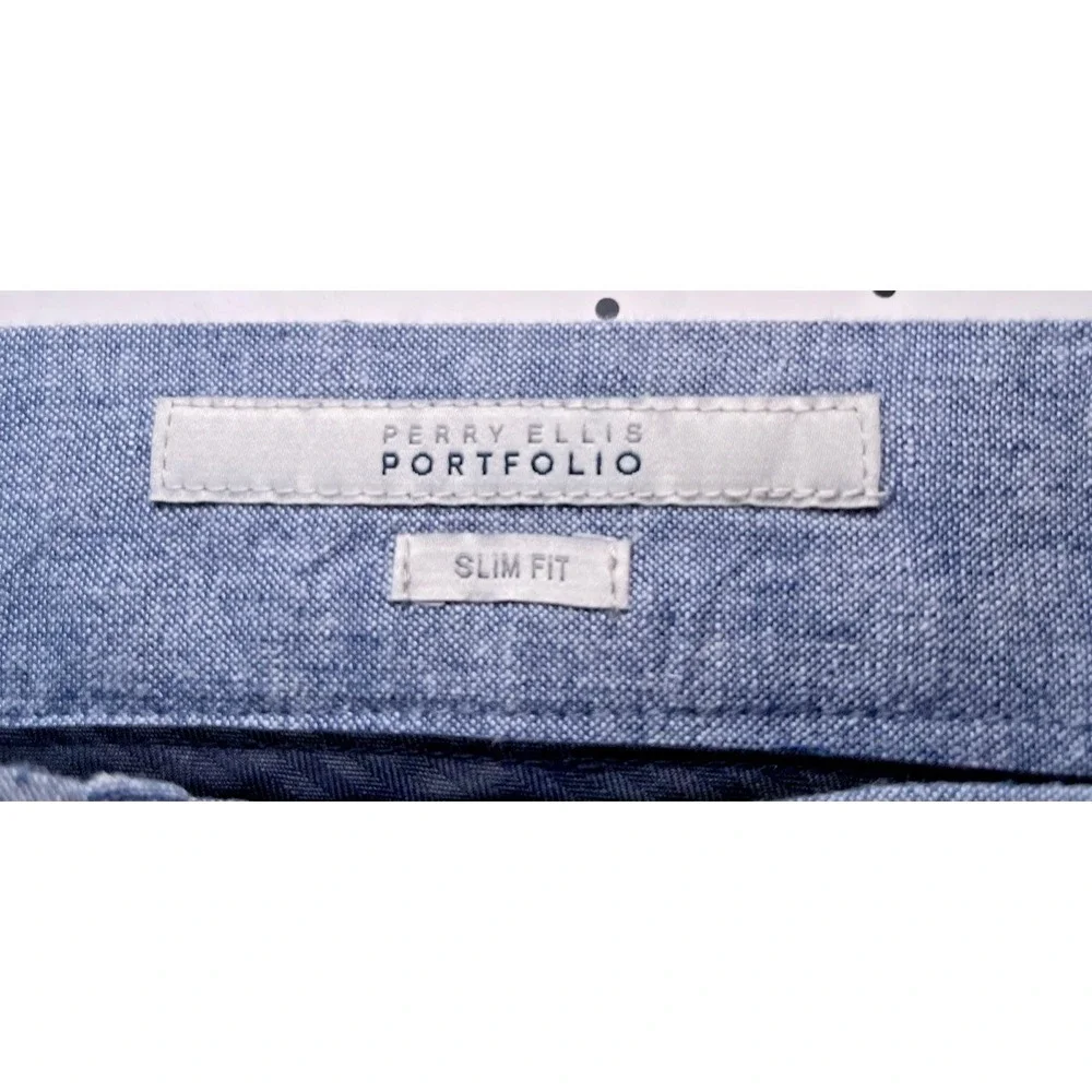 Perry Ellis Portfolio Linen Blend Slim Fit Dress Pants Blue 38x30 Dress Pants